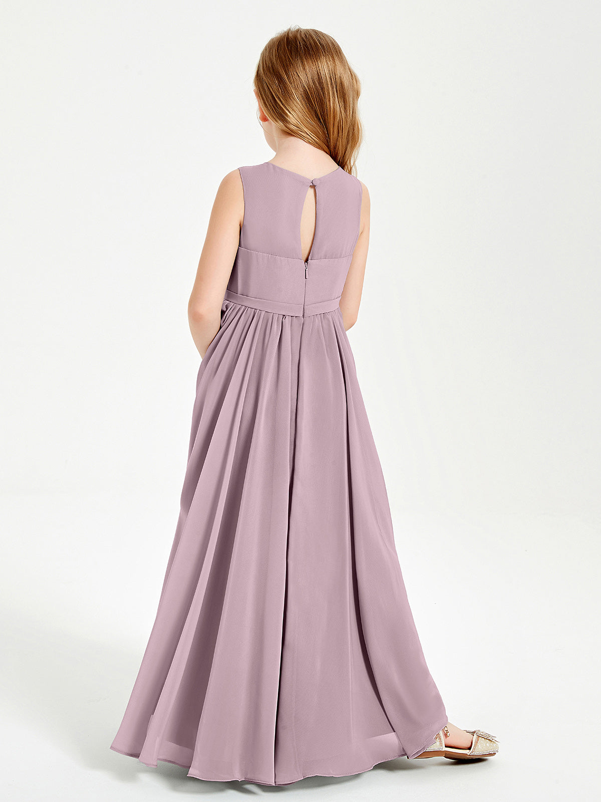Chic Elegant Sleeveless Dresses for Junior Bridesmaids Dusk